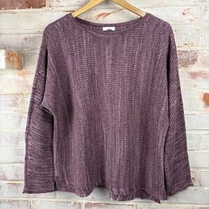 J.Jill Relaxed Knit Sweater Lagenlook Mauve Heather Cotton Blend L-XL